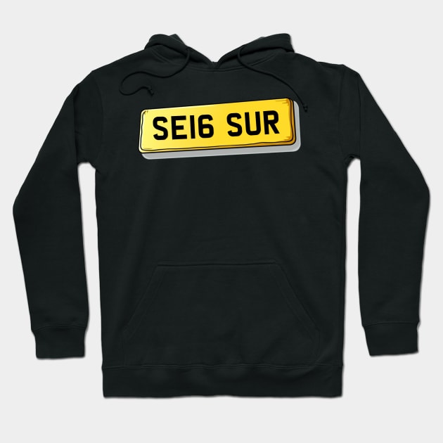 SE16 SUR Surrey Quays Number Plate Hoodie by We Rowdy